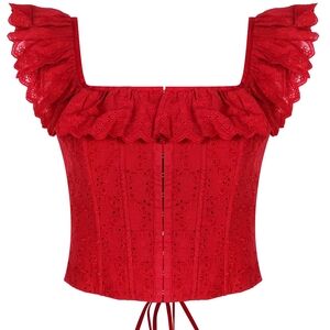 Embroidered Ruffle Top Tie-Back Size L